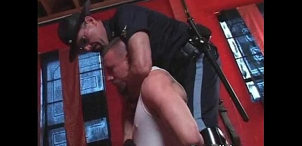  Gay bear policeman sends a painful gay porno